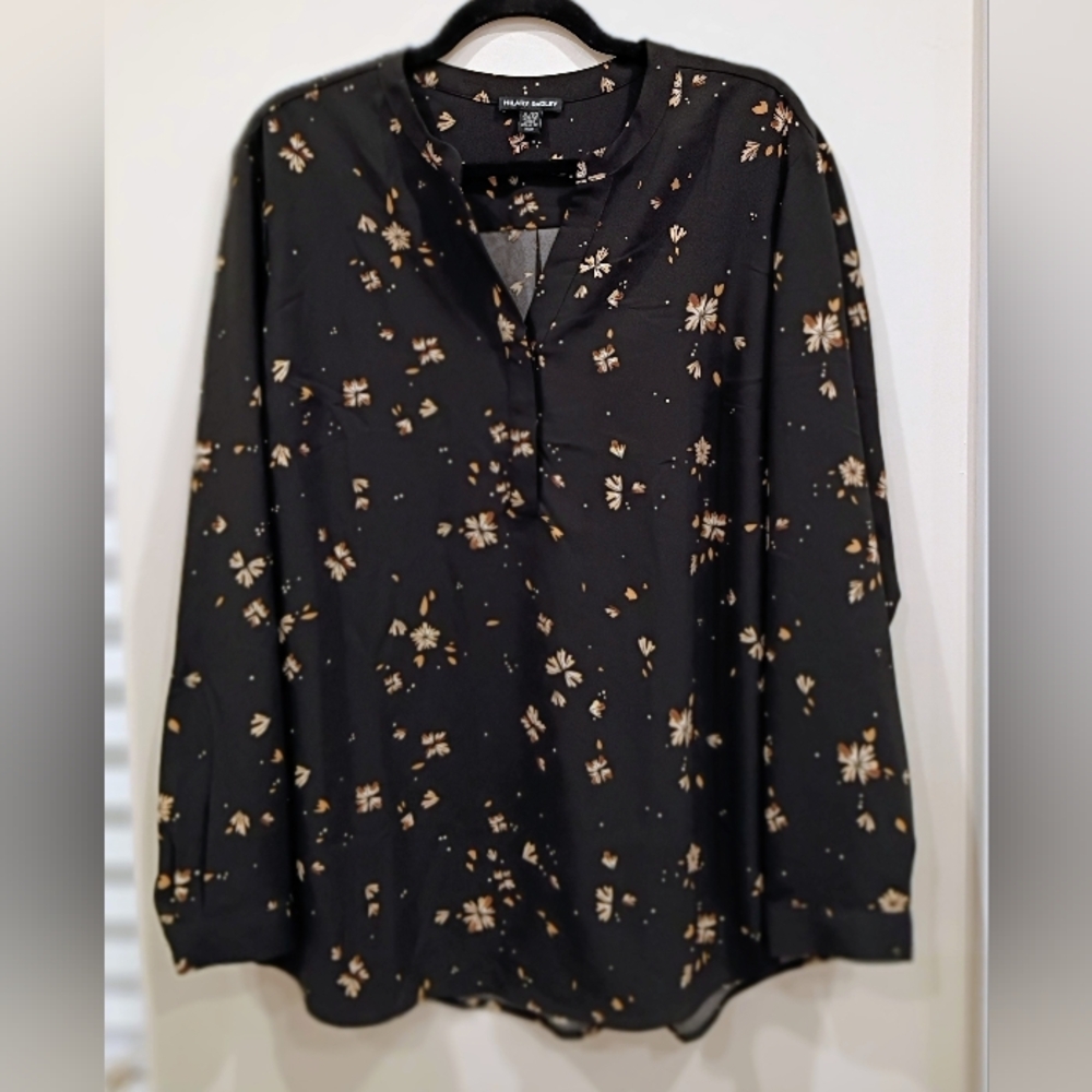 Hilary Radley Black Blouse with Floral Accents